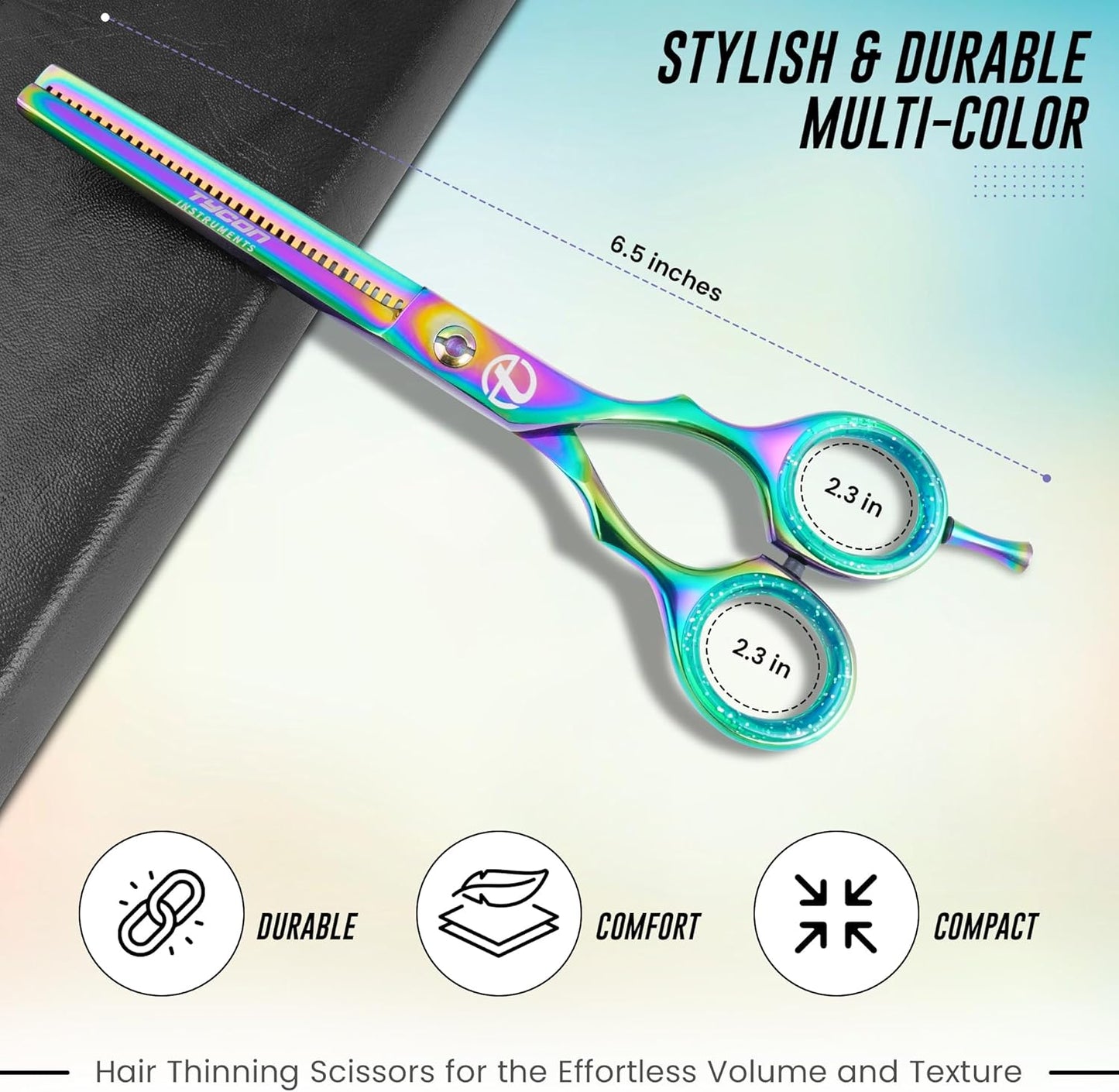 6.5" Thinning Shears for Hair Cutting - 2.7" Sharp Blade - J2 Stainless Steel Hair Thinning Scissors - Sturdy & Ergonomic texturizing shears - Perfect Hair Thinning Shear for Salon & Home