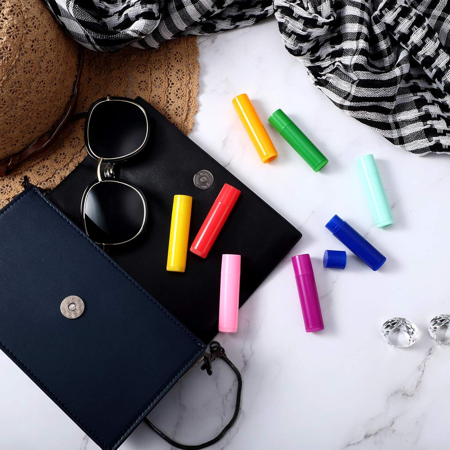 64 Pieces Lip Balm Tubes 5 ml Empty Lip Gloss Balm Containers Refillable Rotatable Plastic Lipstick Tubes DIY Lip Gloss Balm Tube Holder for DIY Cosmetic, 8 Colors