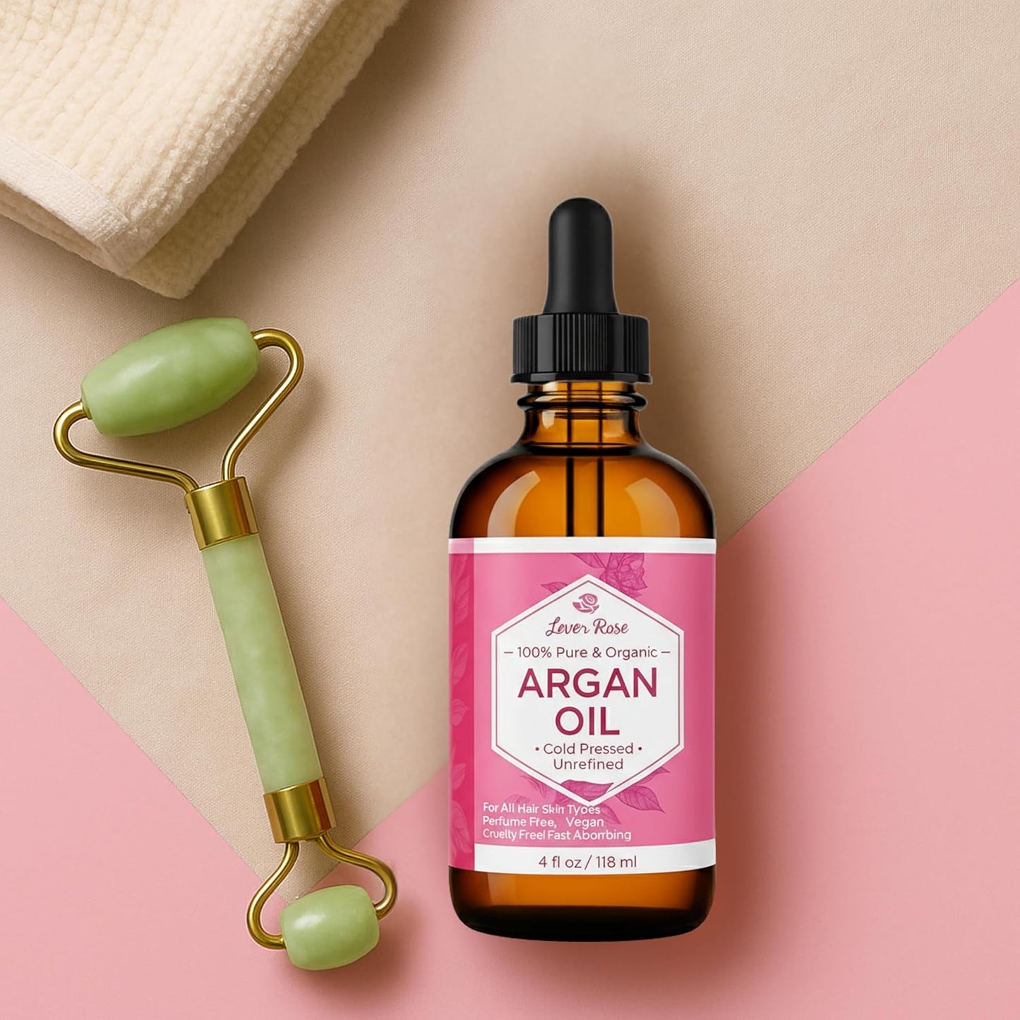 Leven Rose Organic Argan Oil for Hair, Face and Skin - 4 oz 100% Pure Moroccan Cold-Pressed Organic