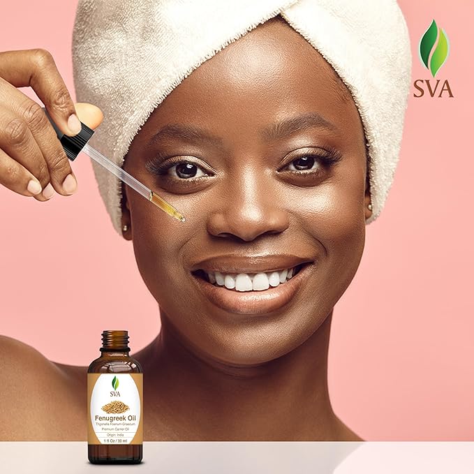 SVA Fenugreek Seed Oil - 1 Fl Oz – 100% Natural Cold Pressed Fenugreek Oil - for Face, Skin Care, Hair Care, Scalp Massage & Body Massage – Carrier Oil with Dropper