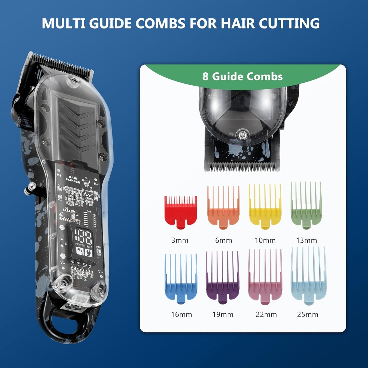 Professional Hair Clippers for Men, Cordless Barber kit for Hair Cutting & Grooming, Black Hair Clippers Set for Barber Haircut with LED Display 8 Fade Taper Combs