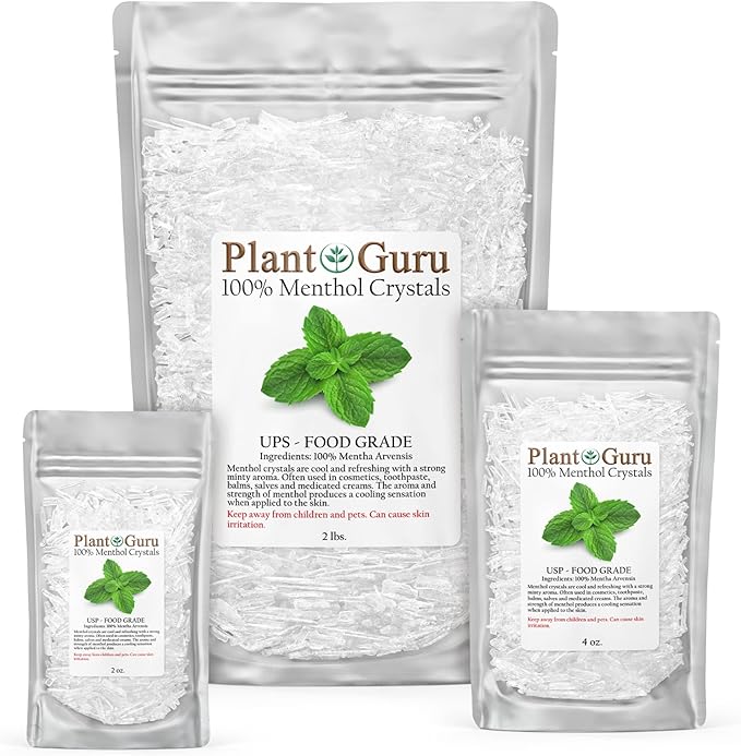 Menthol Crystals 8 oz. Mentha Arvensis 100% Pure Natural USP Food Grade - Great for Cosmetics, Salves, Balms, Creams and Soap Making.