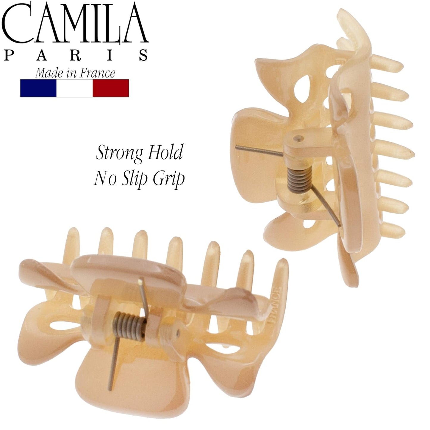 Camila Paris CP3047 French Hair Clip for Women, 1.5 inch Set of 2 Beige Girls Hair Claw Clips Jaw Fashion Durable Styling Hair Accessories for Women, Strong Hold No Slip Grip, Made in France