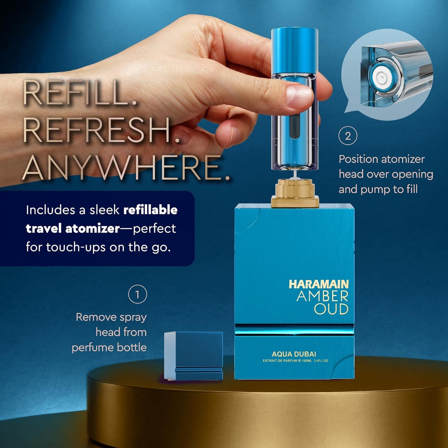 Al Haramain Amber Oud Eau de Parfum – Aqua Dubai – Oud Cologne with Atomizer – Men's Perfume for Men: Bergamot, Green Notes, Mandarin, Melon, Pineapple, Amber, Vanilla, Musk, Mens Fragrances (3.33oz)