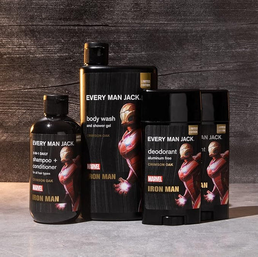 Every Man Jack Iron Man Body Set - Perfect for Every Guy & Marvel-Lover - Bath and Body Marvel Gift Set with Clean Ingredients & Incredible Scents - Includes Body Wash, Shampoo & Deodorant 2-Pack