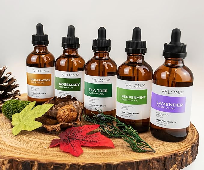 velona Peppermint Essential Oil 4 Fl Oz | Therapeutic Grade 100% Pure and Natural | for Aromatherapy Diffuser, Massage, Skincare, Haircare, Soapmaking | Undiluted and Multipurpose in Glass Bottle