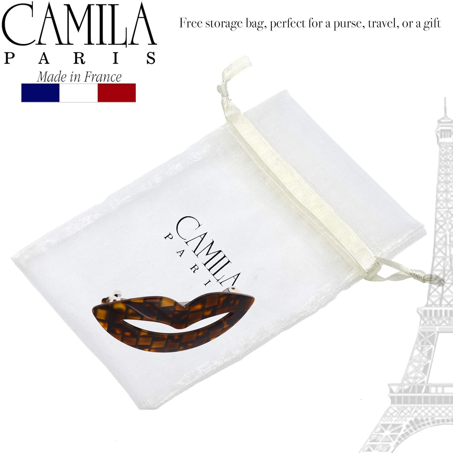 Camila Paris CP2969 French Hair Barrette Clip for Girls, Handmade Kiss Brown, Strong Hold Grip Hair Clips for Women, No Slip Automatic Closure, Durable Styling Girls Hair Accessories, Made in France
