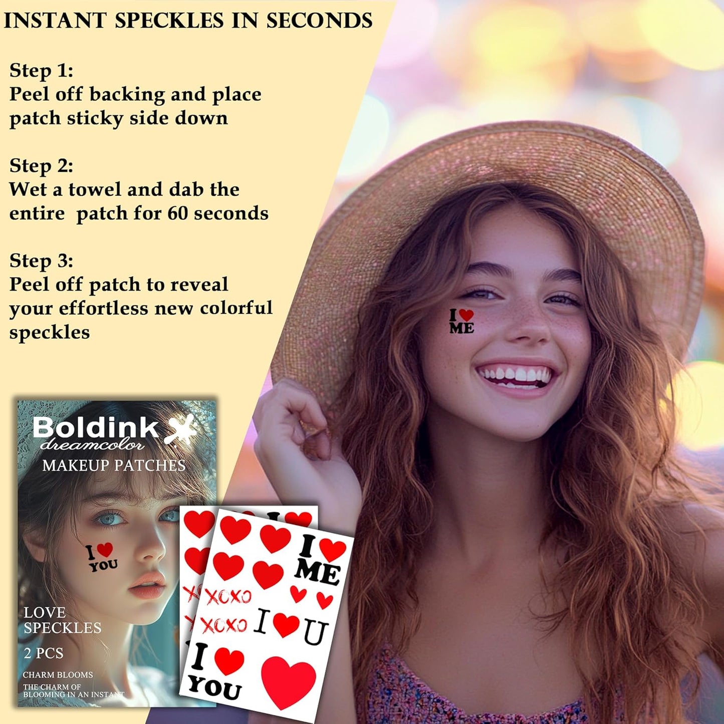 2pcs Makeup Stickers, Waterproof Face Love Heart Temporary Tattoo Stickers, Masquerade Stickers, Wedding Face Makeup Stickers for Women.