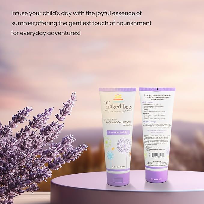 Lil Naked Bee Baby Lotion for Kids (2.5oz) Lavender Lullaby Cheeks to Cheeks Face & Body Lotion for Hydrating & Moisturizing Skin