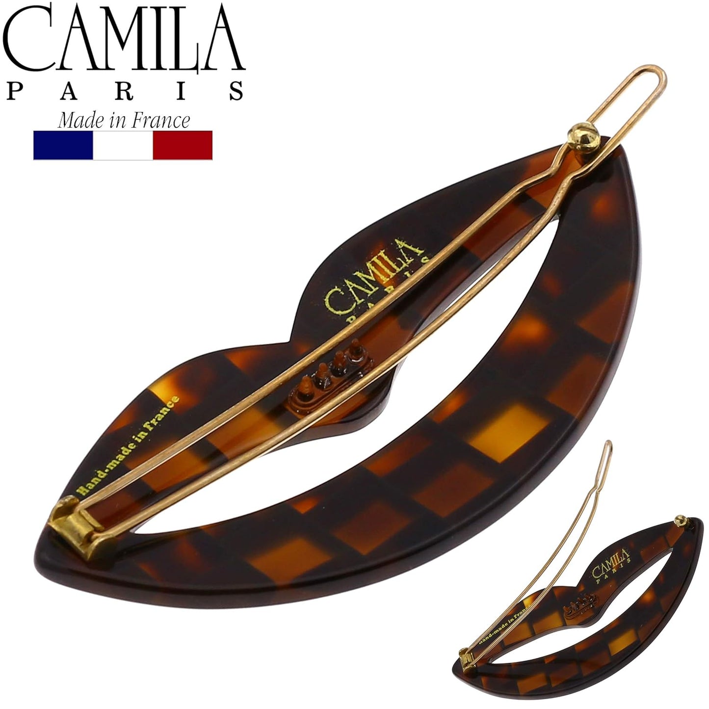 Camila Paris CP2971 French Hair Barrette Clip for Girls, Small Handmade Kiss Brown, Strong Hold Grip Hair Clips for Women, No Slip and Durable Styling Girls Hair Accessories, Made in France