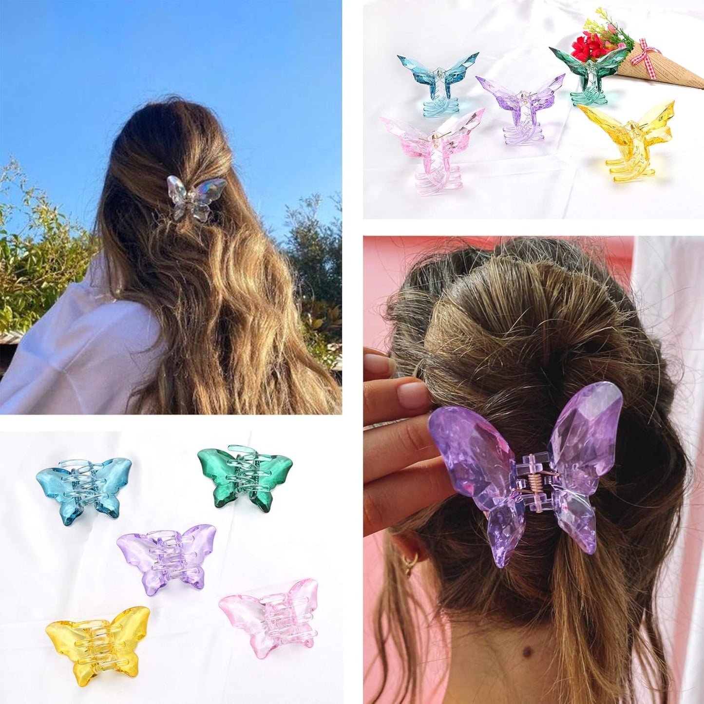 NAISIER Hair Claw Clips Jaw Clips 3.3 inch Girls Clear Butterfly Hair Clips, Beautiful Butterfly Hair Clips Hair Accessories for Girls and Women.(Large sized,5 pack)