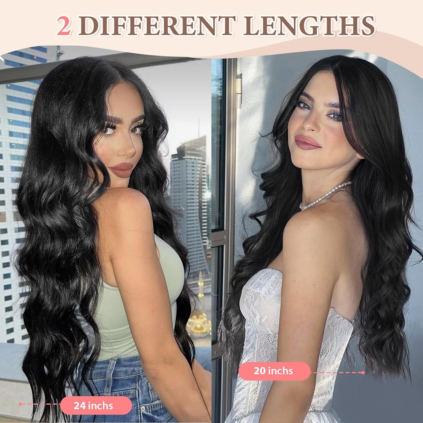 Synthetic Clip in Hair Extensions, 6 PCS 1 6 Inch Hair Extensions Clip Ins, Black Long Wavy Hairpieces(16inch, 6pcs, Black)