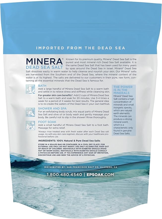 Minera Dead Sea Salt - 57 lbs. Fine Grain Bulk (Qty. 3 x 19 lb. Bags) Bulk BagS, Easily Dissolving Dead Sea Salts for Soaking & Bathing, Skin Nourishing Fine Sea Salt, Unscented