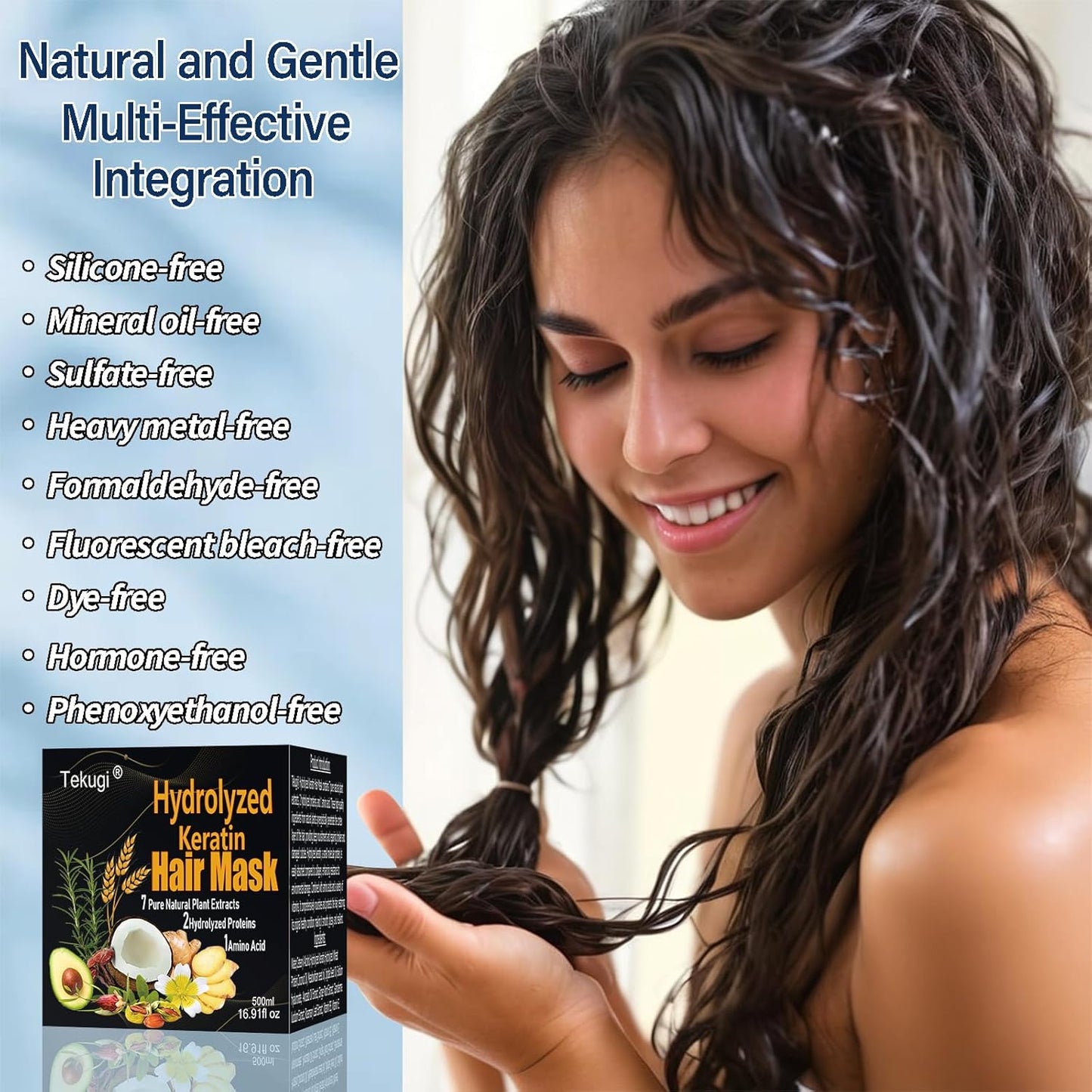 Hydrolyzed Keratin Hair Mask | Pure Plant Keratin Treatment at Home | Deep Moisture Repair Deep Conditioning for Dry, Damaged, Curly, Oily, Frizzy Hair Protein Mask(15Fl Oz)