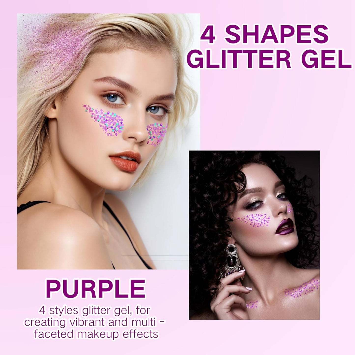 Purple Face Glitter Gel,4 Styles Butterfly Style Body Glitter Mermaid Costume for Kids,Mardi Gras Outfit for Women,Sparkling Hair Glitter Makeup Rave Festival Accessories,40g/1.41 oz