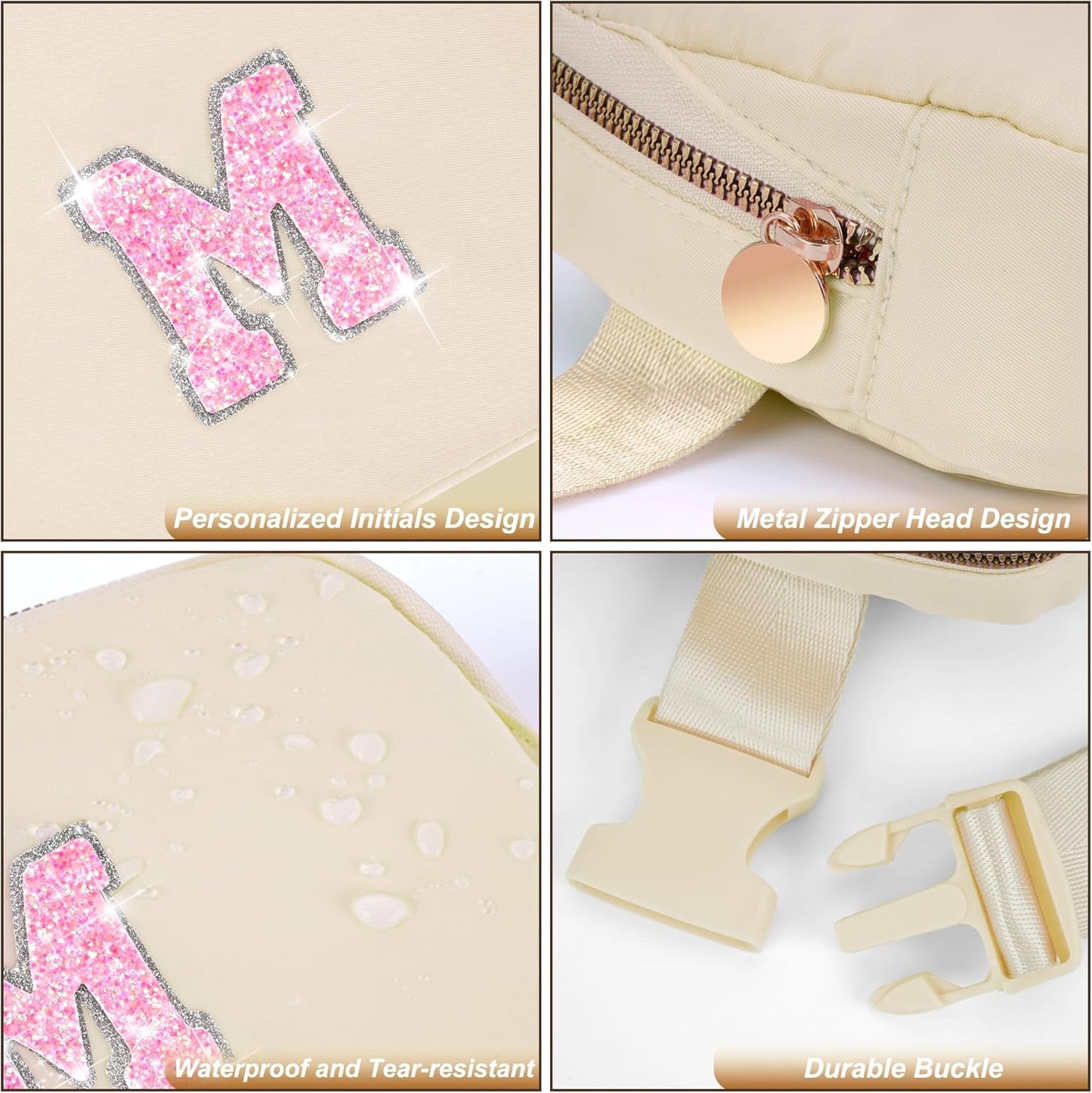 Fanny Pack Belt Bag Crossbody Bags with Initials Letter Patch Trendy Stuff for Teens Cute Stuff Birthday Gifts for Teenager Girls | Khaki,Initial M