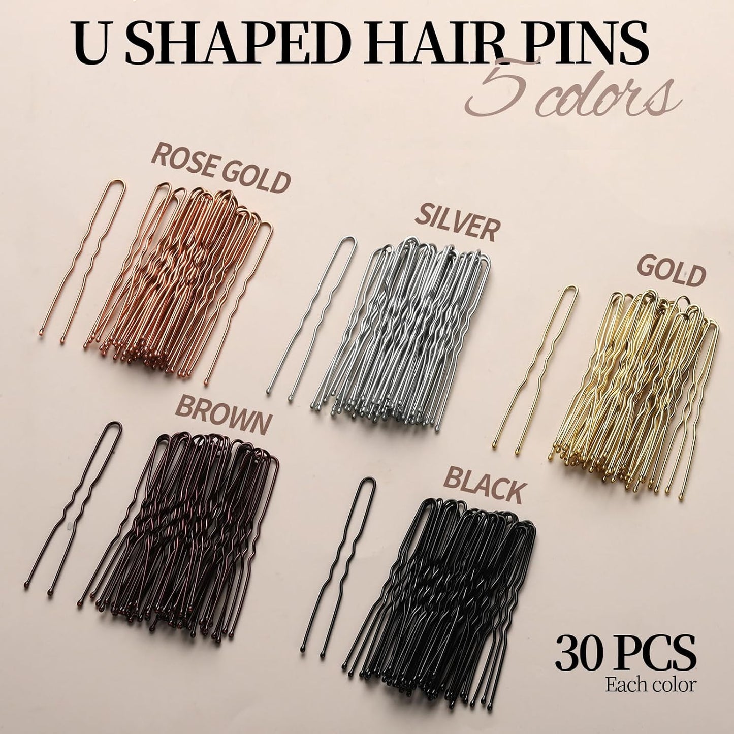 YGDZ 400 Counts Bobby Pins Bun Hair Pins Set, 2inch Bobby Pins for Women, 2.36inch U Shaped Hair Pins for Buns, 5 Colors Brown Blonde Black Hair Accessories for Hair Styling