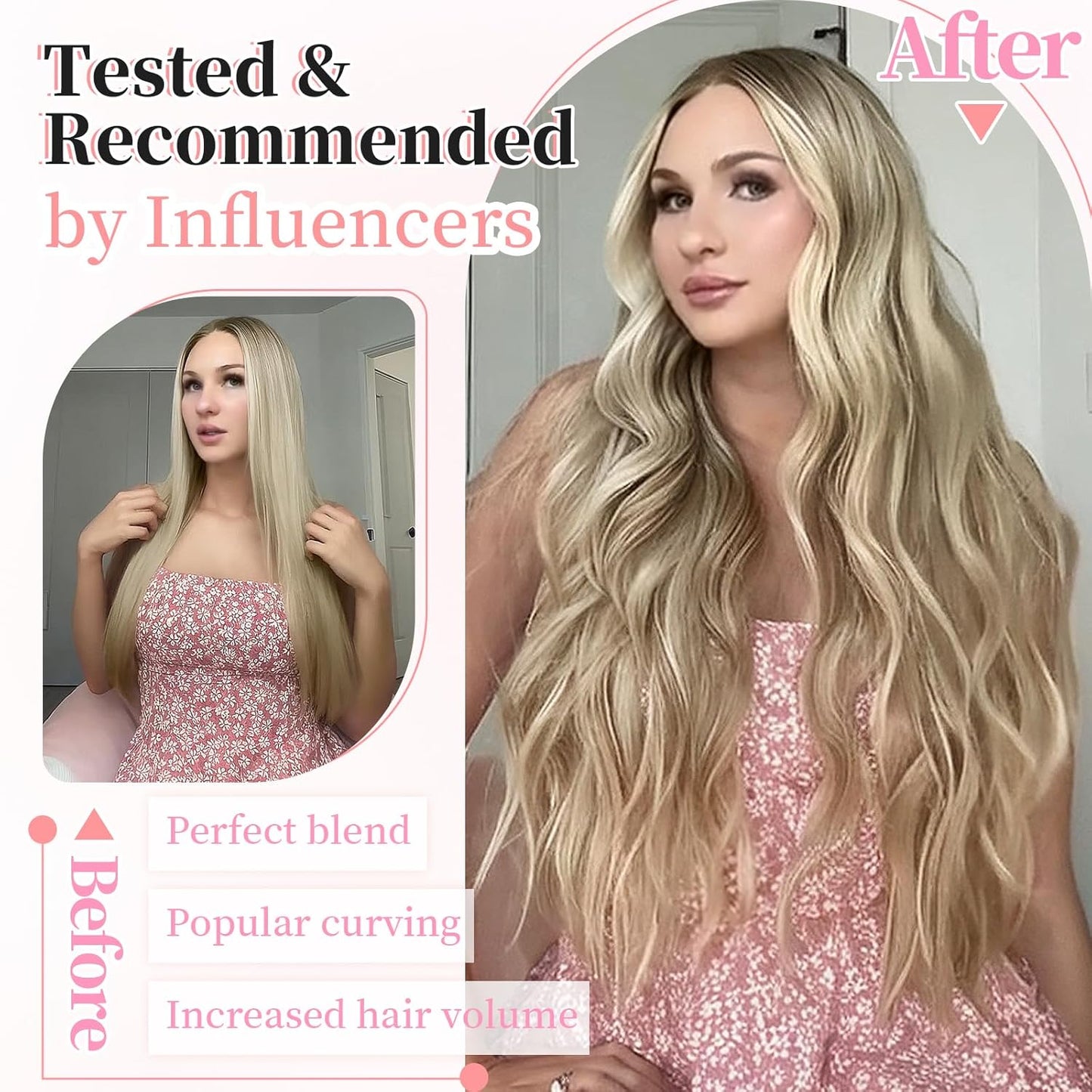 KooKaStyle Clip in Synthetic Highlight Hair Extensions Long Wavy 4PCS Thick Hairpieces Ashy Beige Blonde Balayage Fiber Double Weft Natural Hair Extensions 20 Inch for Women