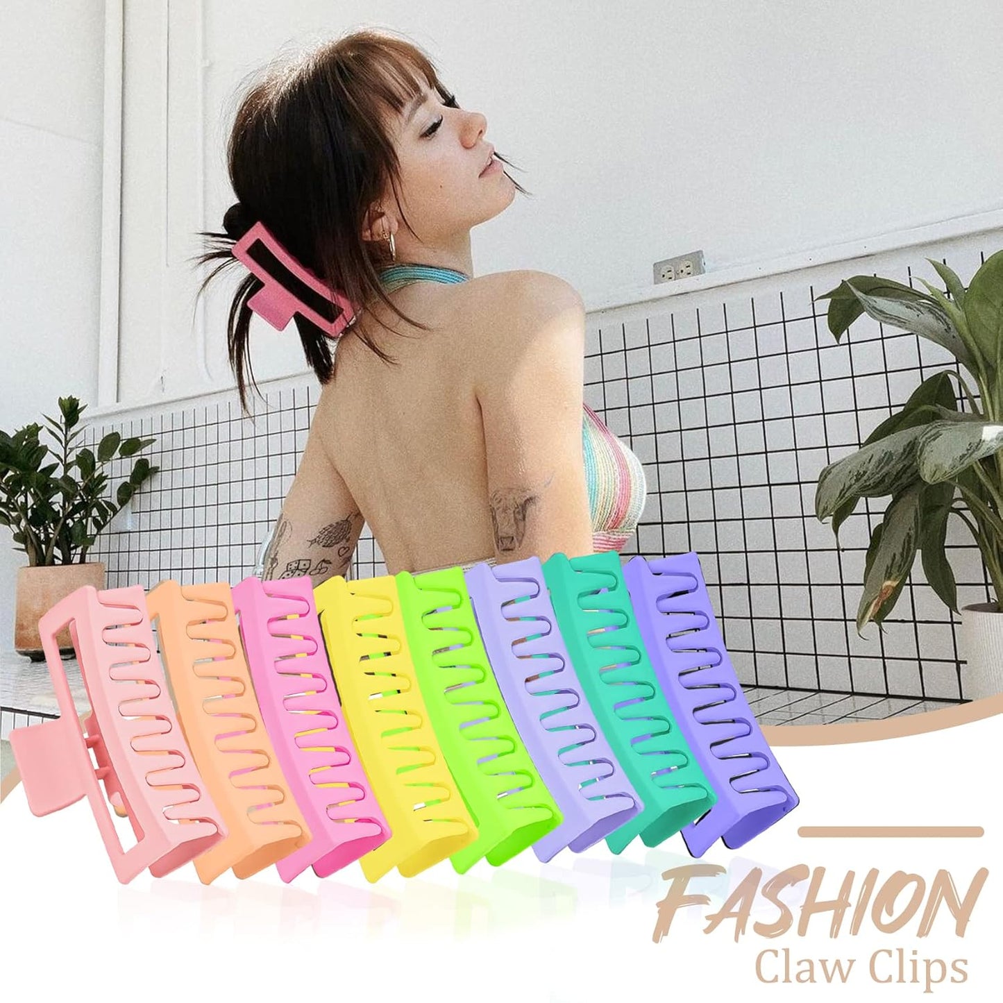 8PCS 5 Inch Extra Large Square Hair Clips, Matte Rectangular Claw Hair Clips for Women Girls, Strong Hold XL Jumbo Hair Clamps, Hair Accessories for Thick Long Curly Hair, 8 Colors