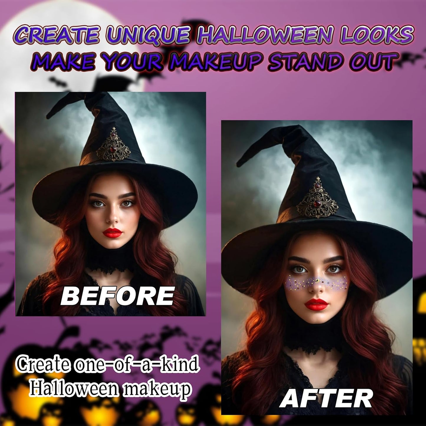 8 Pcs Halloween Glitter Tattoos, Halloween Glitter Freckles Face Tattoos Stickers, Waterproof halloween Rave Accessories Face Paint Makeup Kit for Women, Kids, Party Supplies