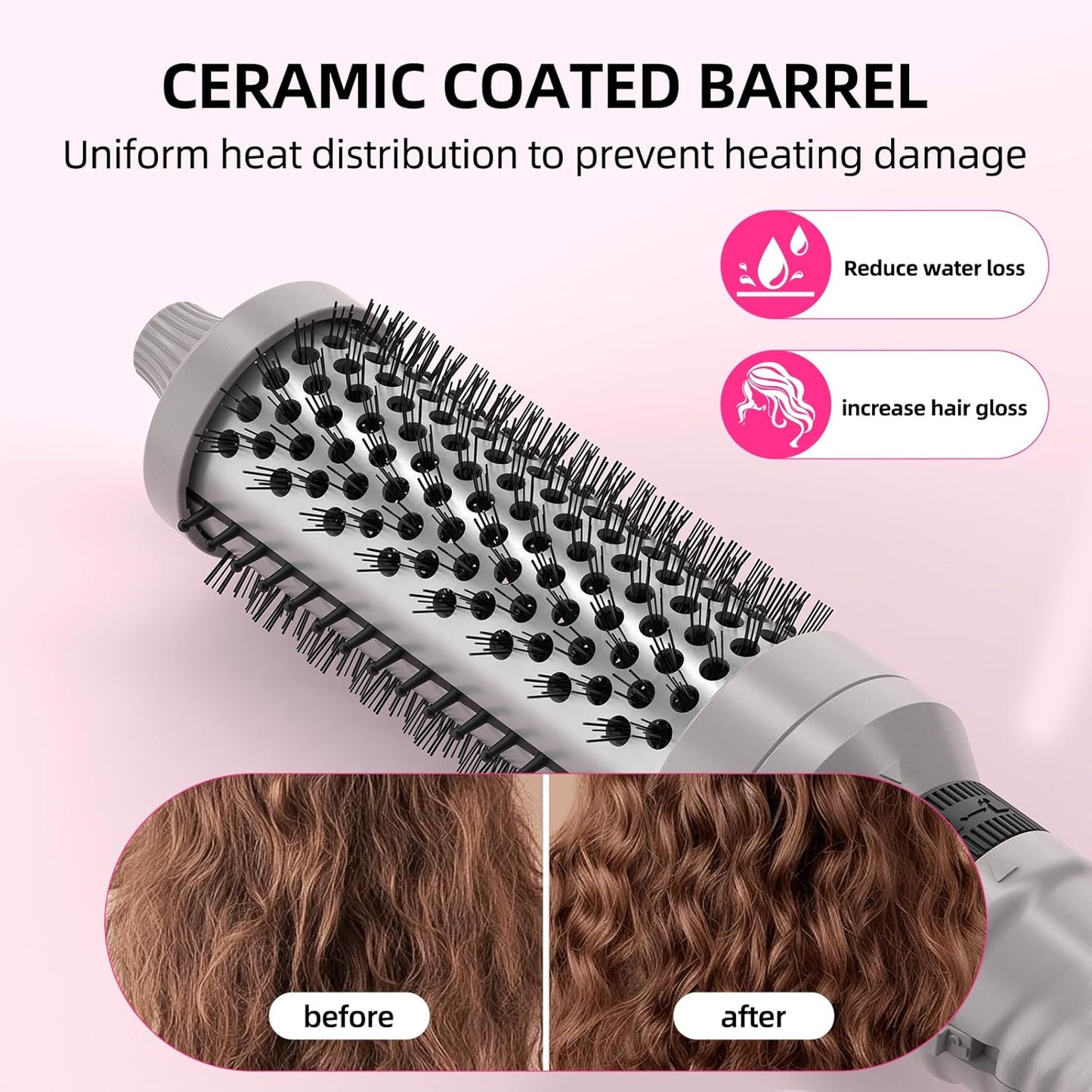 K&K 3 in 1 Ionic Heated Round Curling Brush Set, Ceramic Thermal Hair Styling Tool with Temperature Control for Volume and Smoothing (Silver)