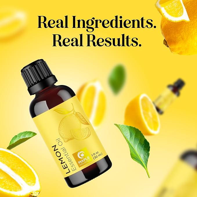 Pure Lemon Essential Oil - Invigorating Lemon Oil for Diffuser Aromatherapy Cleaning & Beauty DIYs for Hair Skin & Nails - Premium Grade Vegan Non-GMO in Glass Bottle for Aromatherapy & Wellness