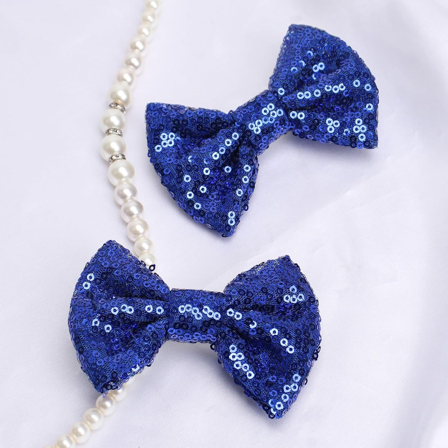 KISZU 4 Inch Sequin Glitter Hair Bows Clips, Sparkling Bling Little Bow HairPins Hair Accessories for Baby Girls Kids Children Teens and Women (Deep Blue)