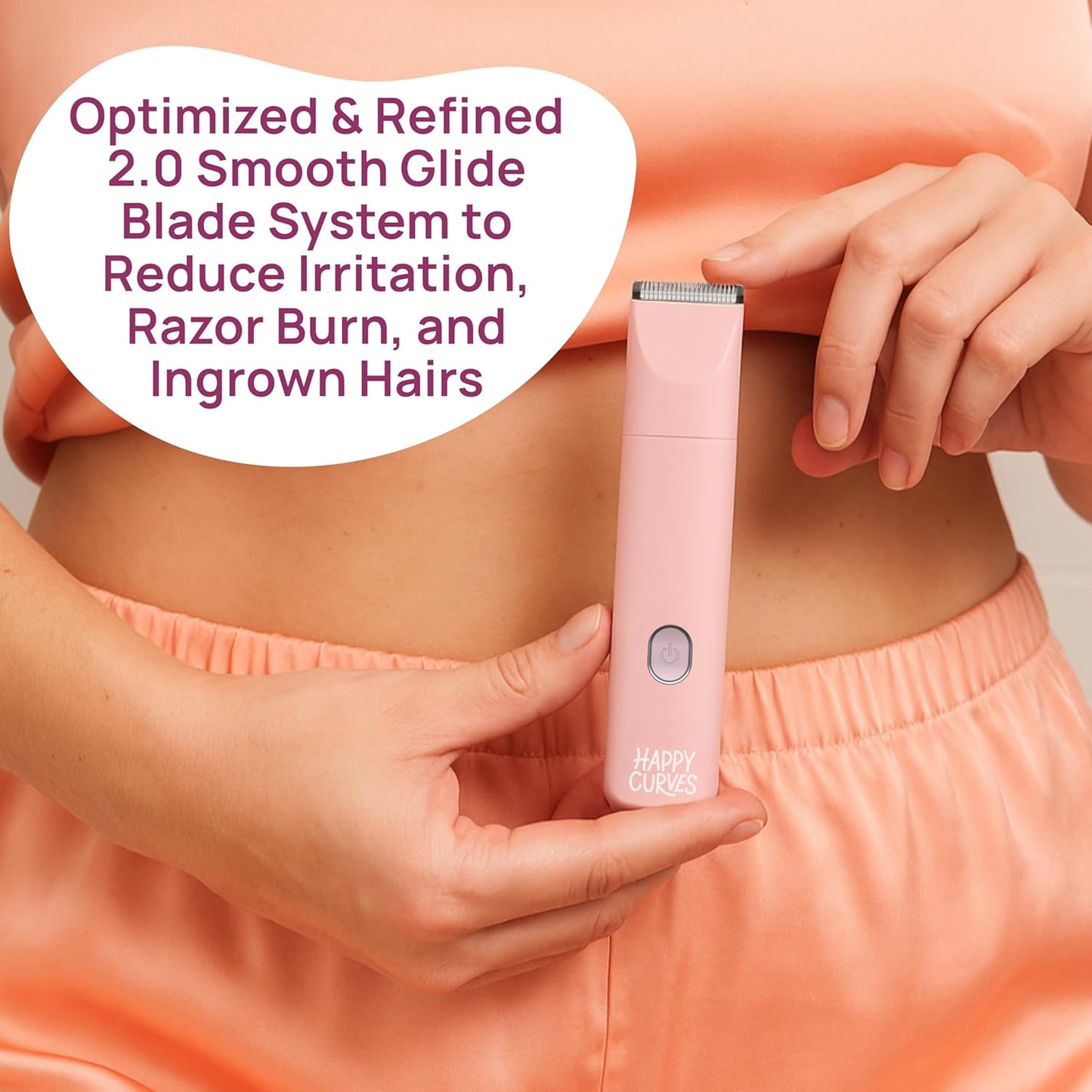 HAPPY CURVES Smoothie 2.0 Bikini Trimmer - Electric Razor for Women, Waterproof Hair Groomer with Adjustable Guards, Personal Shaver for Pubic Hair, Ladies Intimate Shaver and Body Trimmer (Mango)