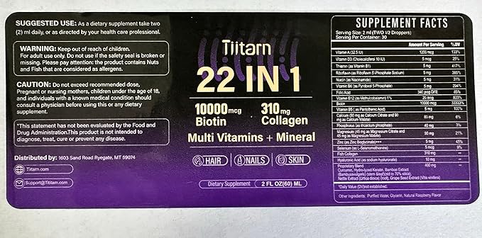 Liquid Collagen, Biotin & Hyaluronic Acid – Hair Growth Vitamins and Mineral Supplements for Women and Men Supports Hair, Skin & Nails | Vitamin B Complex-60ML