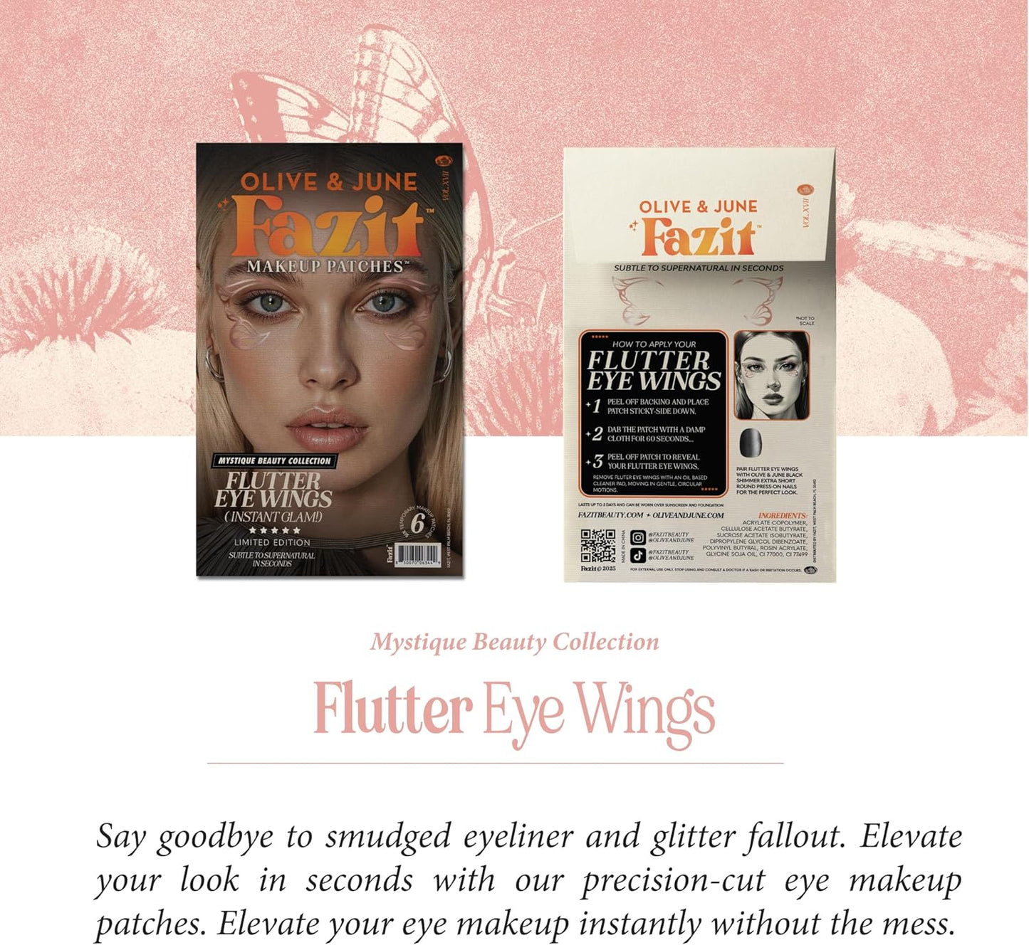 Fazit Makeup Patches - Halloween Flutter Eye Wings - Glow Up Make-Up Patches - Cute Glitter Makeup Accessories for Women - Cosmetic Glitter for Face