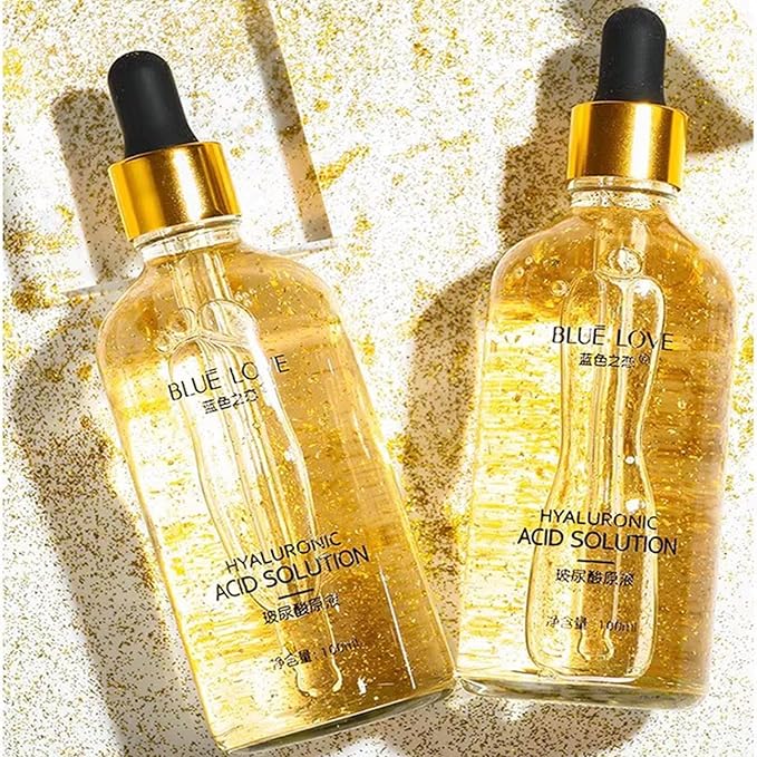 BLUE LOVE 3PC 24K Gold Foil Hyaluronic Acid Serum for Women & Men - Anti-Aging Essence for Deep Moisturization and Dark Spot Reduction - Radiant Skin Care Solution