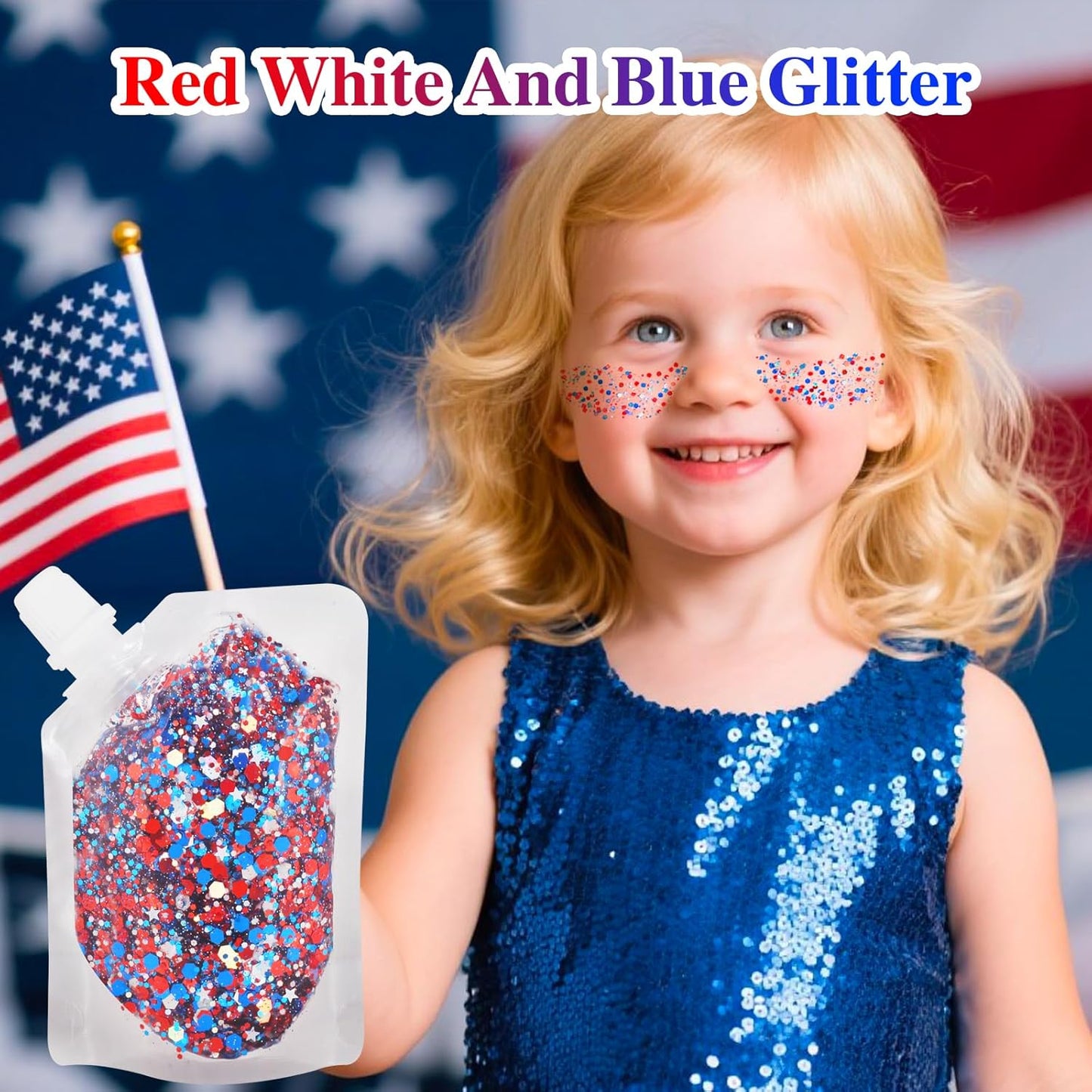 MEICOLY Red White and Blue Face Body Glitter,Sparkle Patriotic Pride Chunky Hair Glitter for Kids Women,4th of July Accessories Outfits for Women