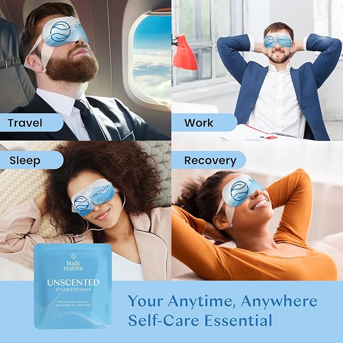 Body Restore Self Heated Steam Eye Mask 5 Pack - Fathers Day Unique Gifts for Dad, Relaxation Gifts for Her and Him, Best Friend, Stye Eye Treatment, Travel Essentials - Unscented
