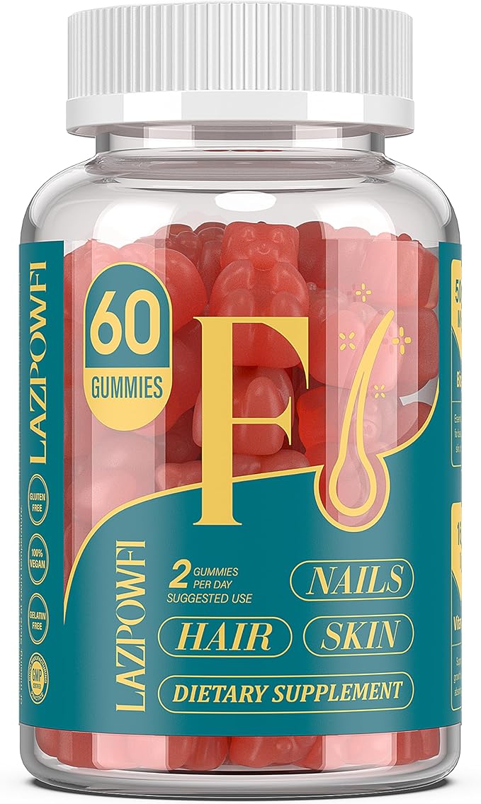 Biotin Gummies for Hair, Skin and Nails - Hair Vitamins for Men & Women, 10,000mcg Max Strength Vitamin B7 for Hair Growth and Stronger Nails,60 Counts - Strawberry Falvor-008