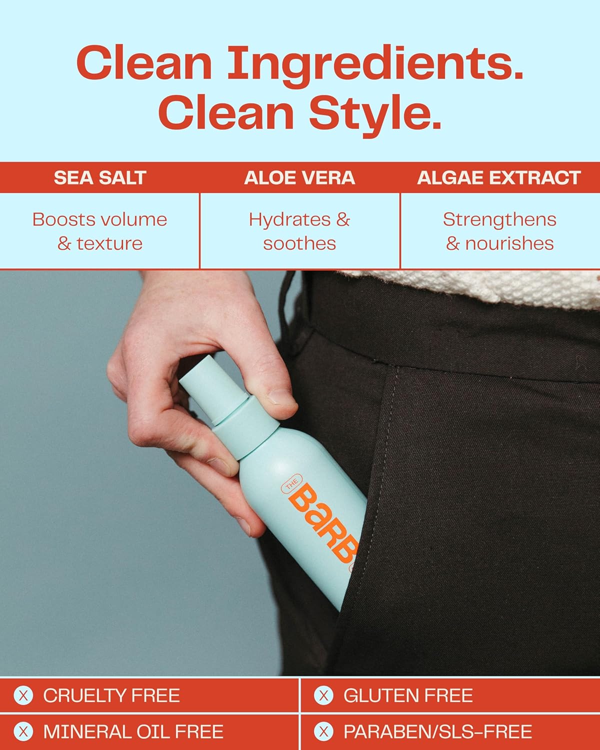 Barb Sea Salt Spray for Hair - Texturizing Beach Wave Spray for Thin and Thick Hair, Soft Matte Finish, Light Hold - Fragrance Free - 4 oz