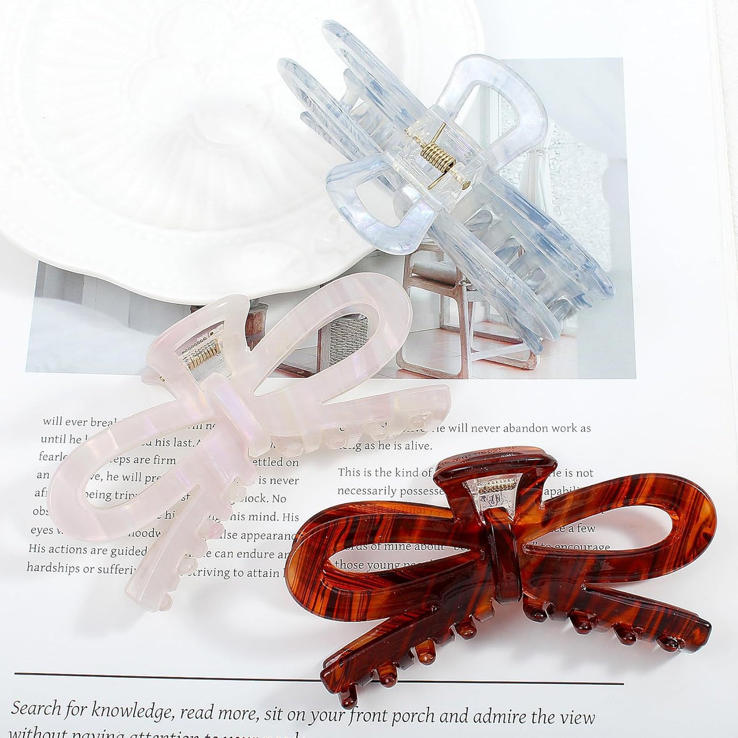 Jayongnee 3 PCS Bow Hair Claw Clips for Women - Non-Slip Hair Clamps for Thin or Thick Hair - Cute Butterfly Hair Accessories for Women Girls - Elegant Hair Styling Accessories (bow 6, Medium)