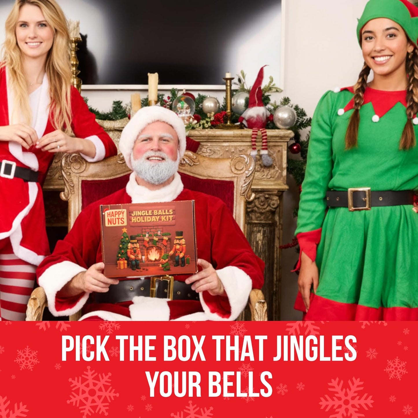 HAPPY NUTS Jingle Balls Holiday Kit - Gift Box for Men with Comfort Cream, Hydrating Body Wash & Whole Body Deodorant - Hilarious Stocking Stuffer or White Elephant Mens Gift Basket Idea for Him