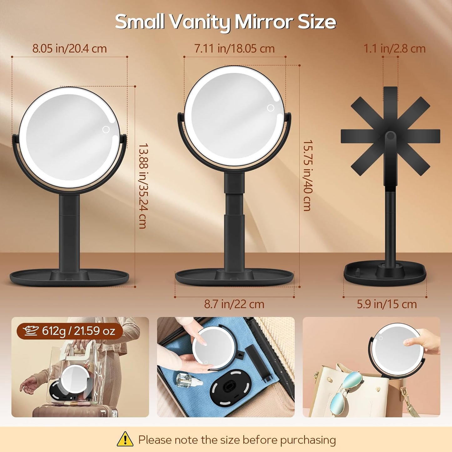 B Beauty Planet Makeup Mirror with Lights, Lighted Magnifying Mirror 30X with 3 Lighting and Adjustable Brightness, 2-Sided Height Adjustable Vanity Mirror for Bathroom, Gifts for Women Black
