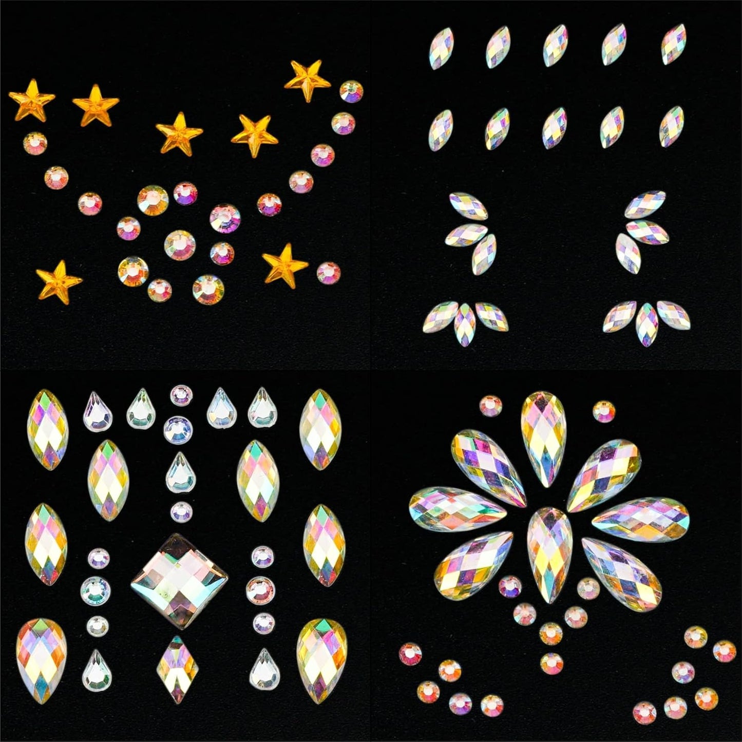 12 Sheets Face Jewels Rhinestones Crystal Stickers, 15g Chunky and Fine Mix Glitter, Eye Face Body Rave Outfits Clothes for Women, Mermaid Makeup Gems Rave Festival Accessories