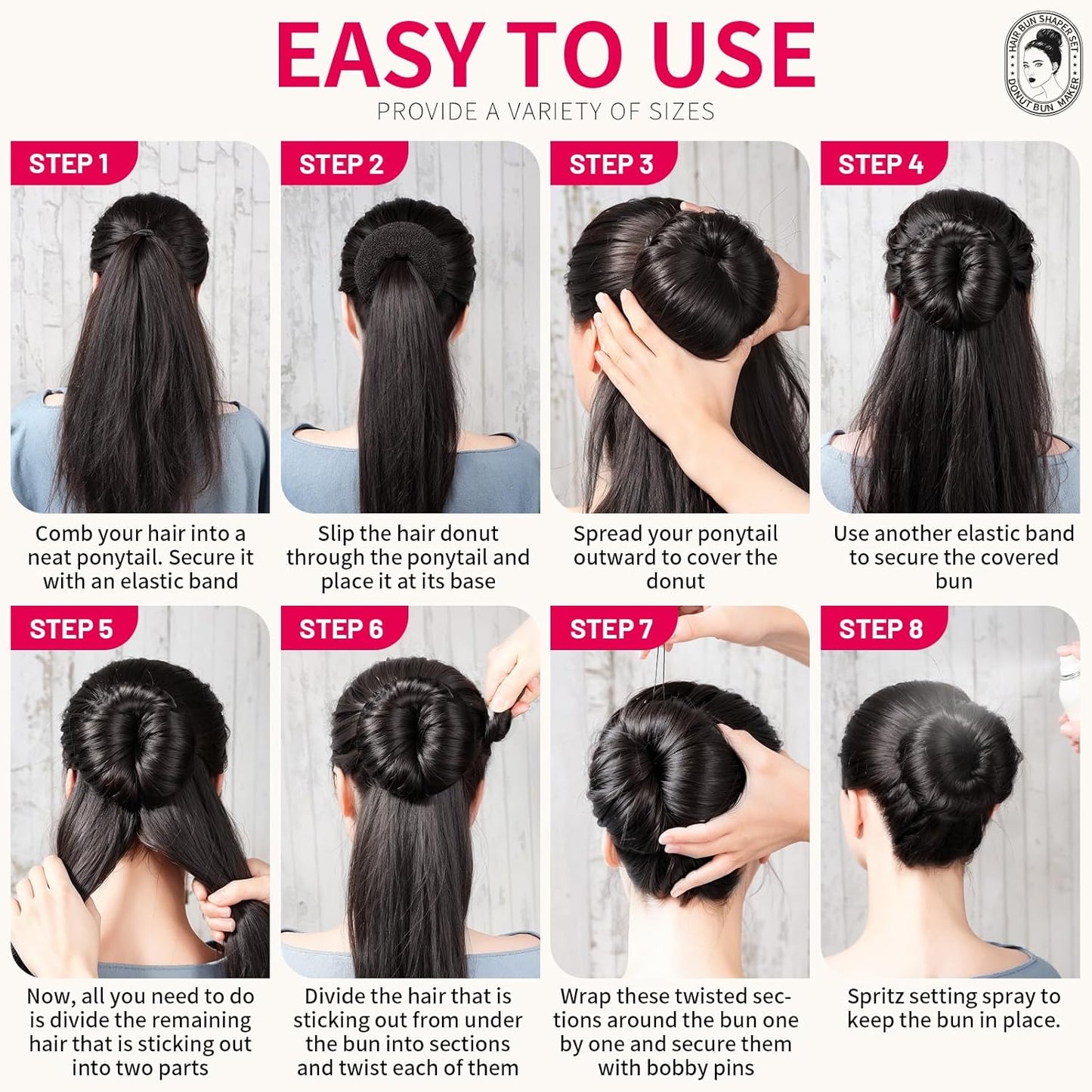 Teenitor Hair Styling Kit: 5 Bands, 20 Bobby Pins, 7 Chignons (2 Small, 2 Medium, 1 Large, 1 Extra-Large), Black