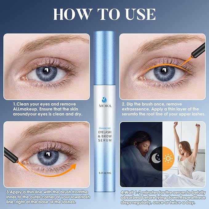 Eyelash Growth Serum, Makes Lashes Longer and Thicker, Suitable for Sensitive Eyes, For Natural Eyelashes, Extensions and Eyebrows, Vegan & Cruelty-Free, 4ml, 4-month Supply