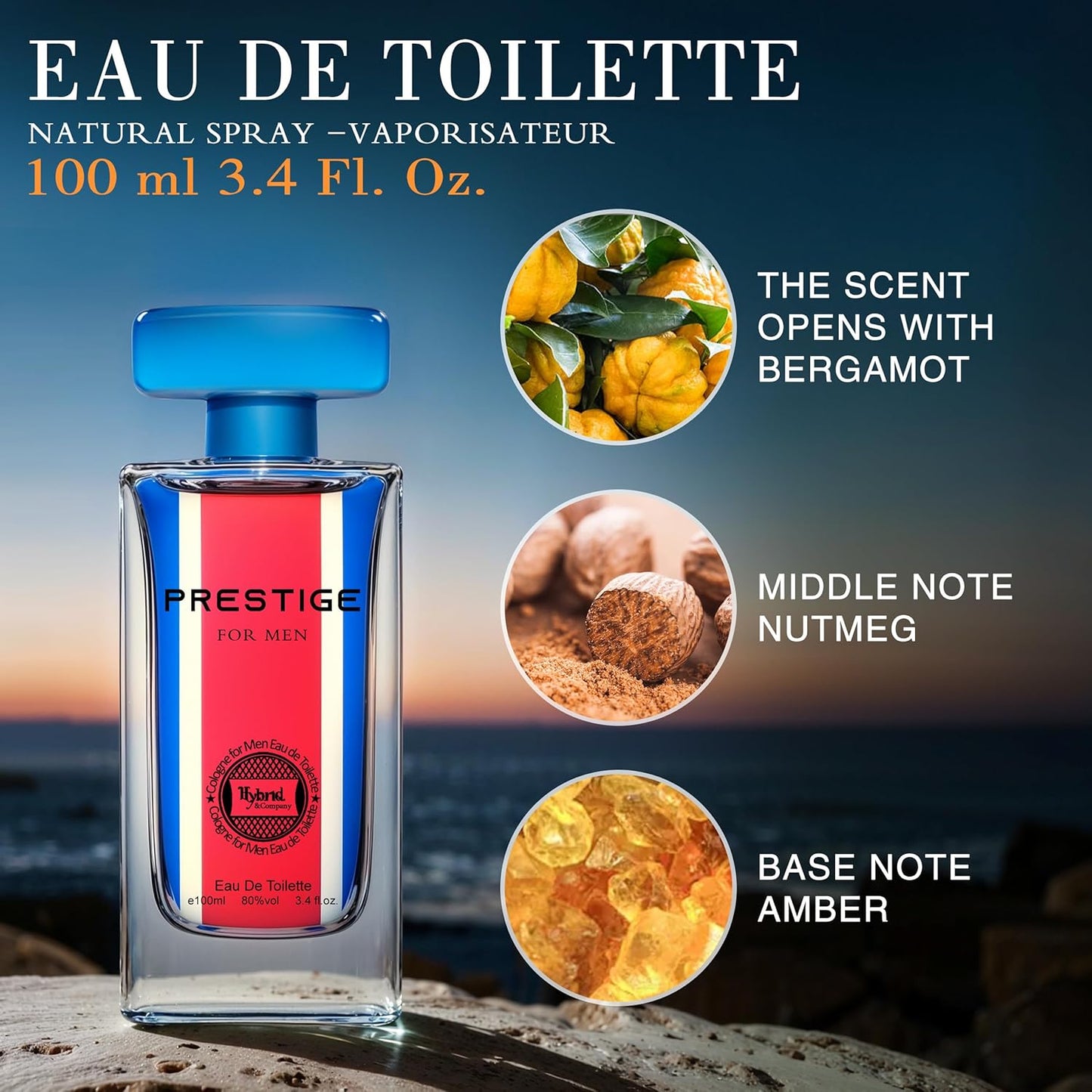 Hybrid & Company Mens 4 Pcs L'Homme Intense France Prestige Bravo Pour Homme Eau De Perfum Vaporisateur Natural Spray