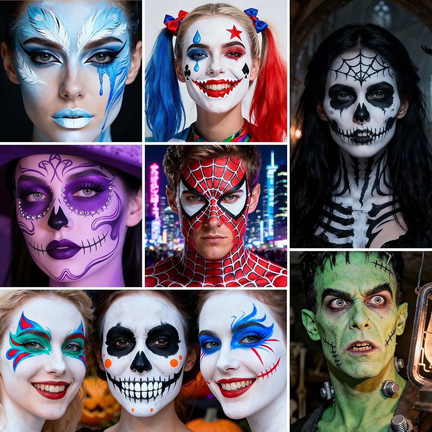 White and Light Blue Face Paint - Water-Based Non-Toxic Face Body Paint Kit for Sally Corpse Bride Looks, Highly Pigmented Body Paint for Halloween Cosplay, Costume Parties, Sports Events