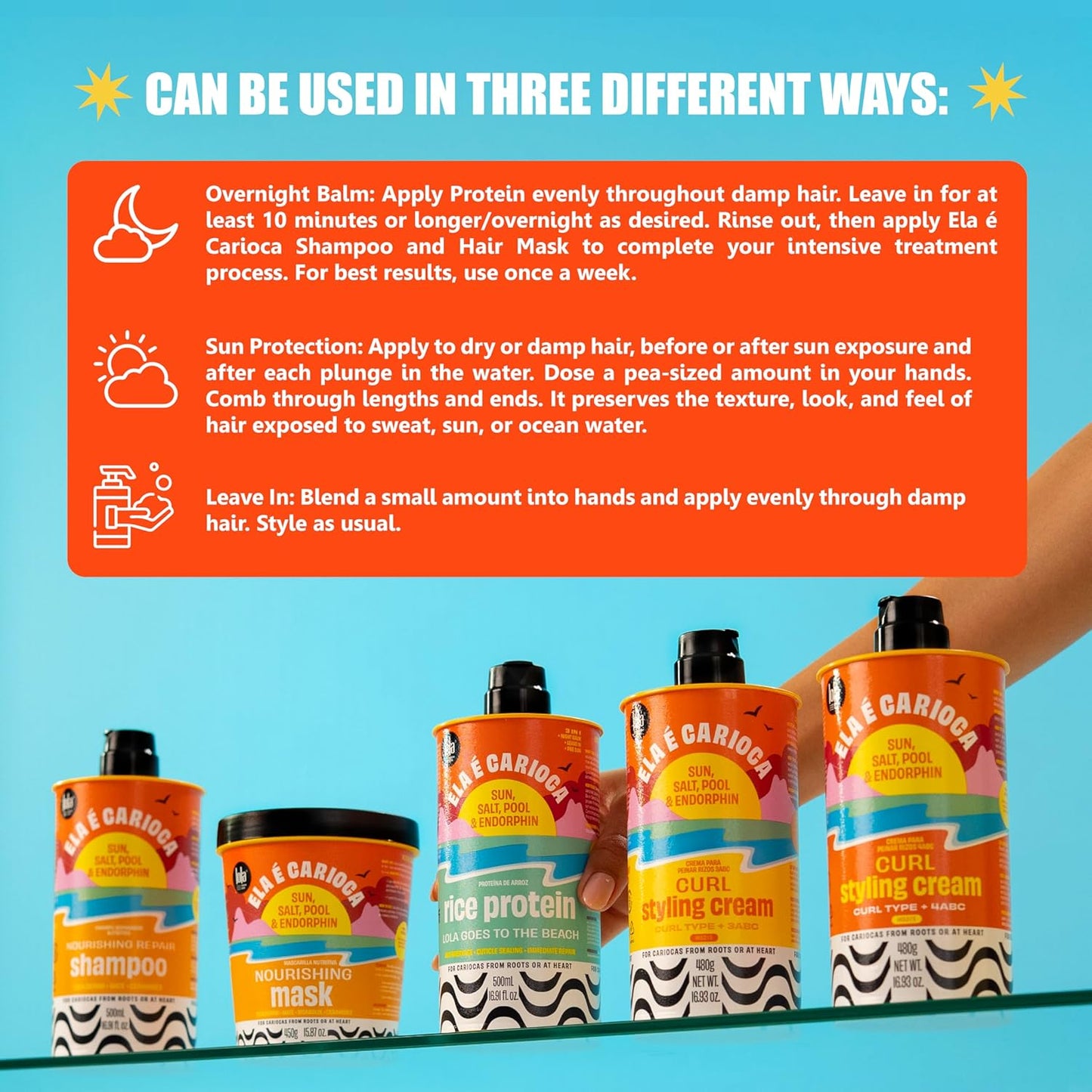 Lola From Rio - Ela E Carioca - Leave-in Protein For All Hair Types, Instantly Detangles, Restores Manageability, Nourishes, Protection from UV Rays, Hard Waters, and Post Exercise Sweat 17.64 Fl Oz