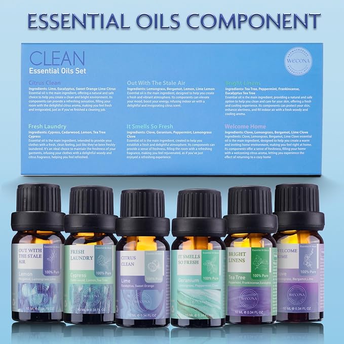 Essential Oils for Laundry - 100% Pure Essential Oils for Diffusers for Home,6x10ml(Clean)- Aromatherapy Oils for Humidifiers,Wool Dryer Balls,Clean Linen