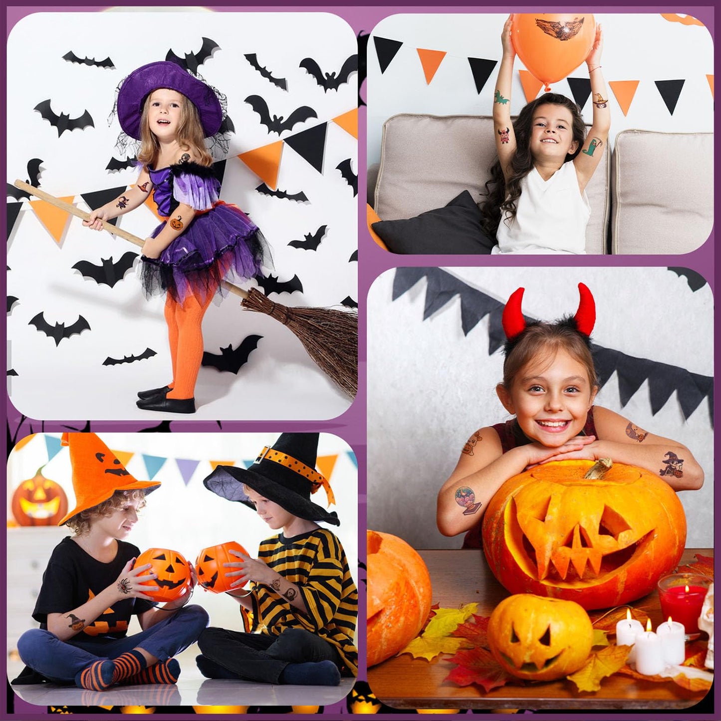 Halloween Tattoos for Kids Halloween Party Favors, 144 Styles Halloween Temporary Tattoos for Boys and Girls, 2" Non-Toxic Halloween Tattoos Stickers for Halloween Party Bags Gift Stuffers