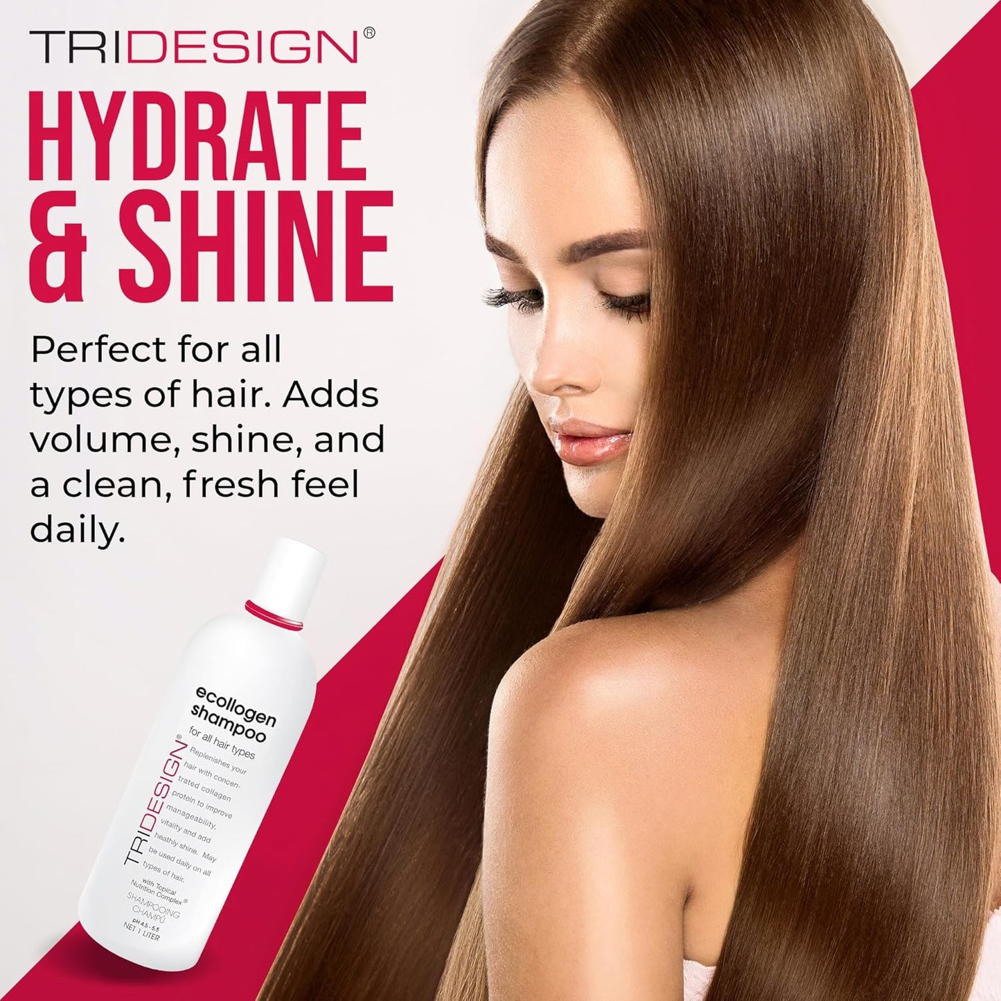 TRI Design Ecollogen Shampoo - Hair Shampoo For Natural Hair - Moisturizing, Hydrating - Gentle Hair Products, Thickening, Volumizing Shampoo - Liter (33.8 oz.)