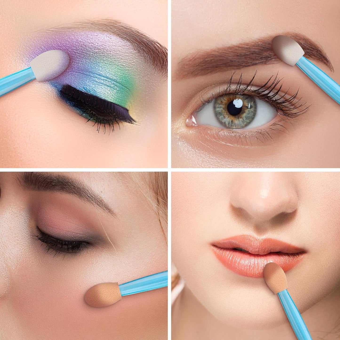 150 Eye Shadow Applicator Disposable Foam Makeup Brush Sponge Tipped Oval Eyeshadow Applicators Dual Sides with Container, Blue