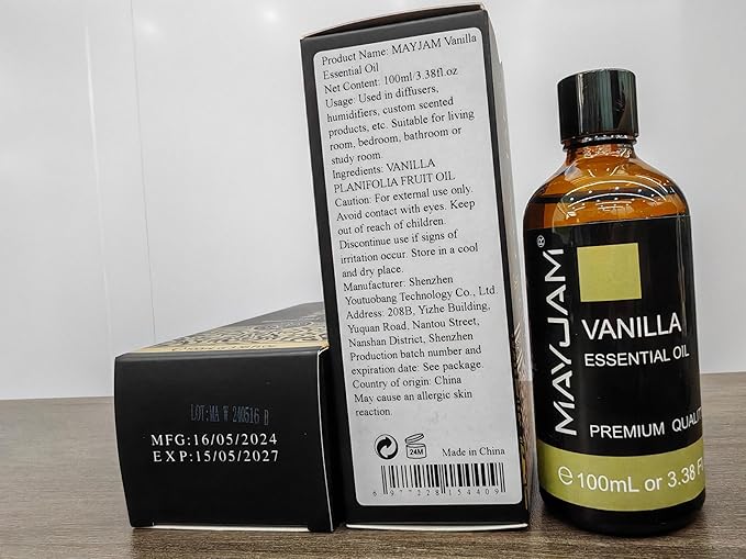 Vanilla Essential Oil, 3.38FL.OZ Pure Essential Oils with Glass Dropper, Large Volume Vanilla Oil, Perfect for Massage, DIY Candle and Soap Making (100ML)