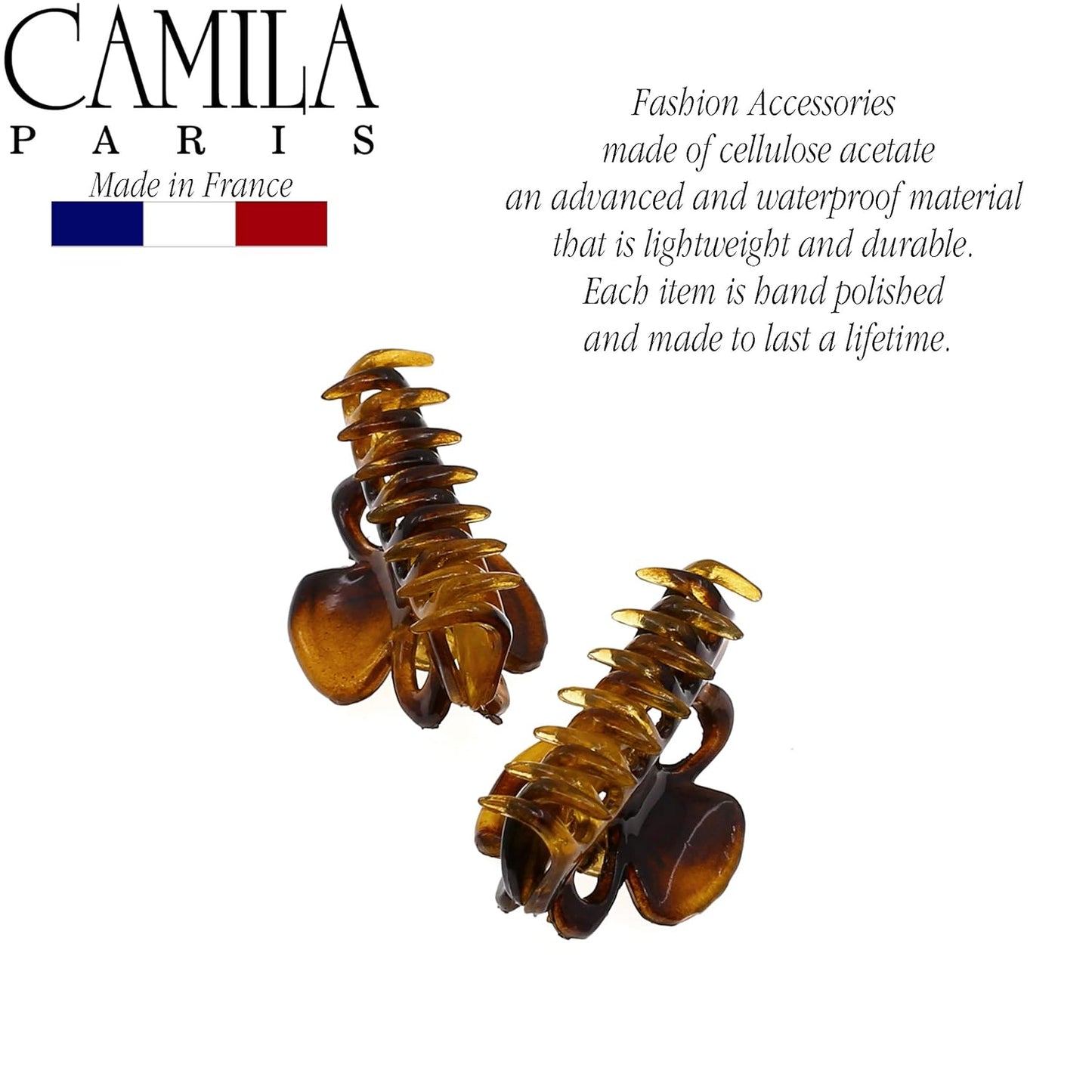 Camila Paris CP2608/2 French Hair Clip for Women, Set of 2 Small 1 inch Girls Hair Claw Clip Jaw Fashion Durable Styling Hair Accessories for Women, Ladies Strong Hold Grip Clamp, Made in France